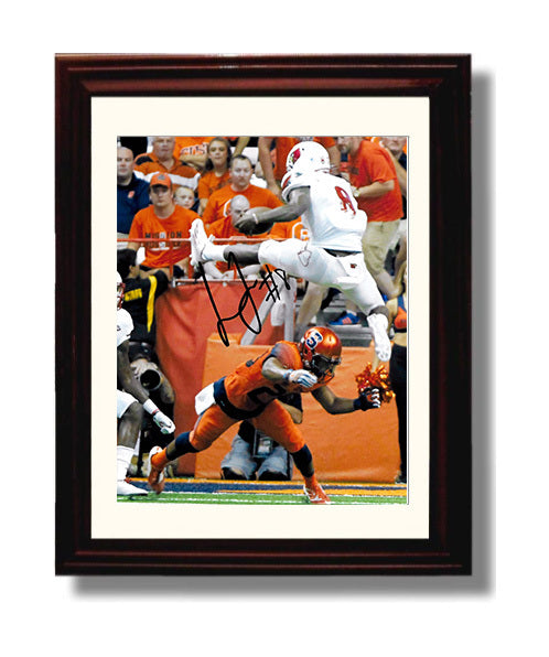 Louisville Football Lamar Jackson Airborne End Zone Leap College Football Wall Art 8x10 Beveled Frame wall art print – College Football decor