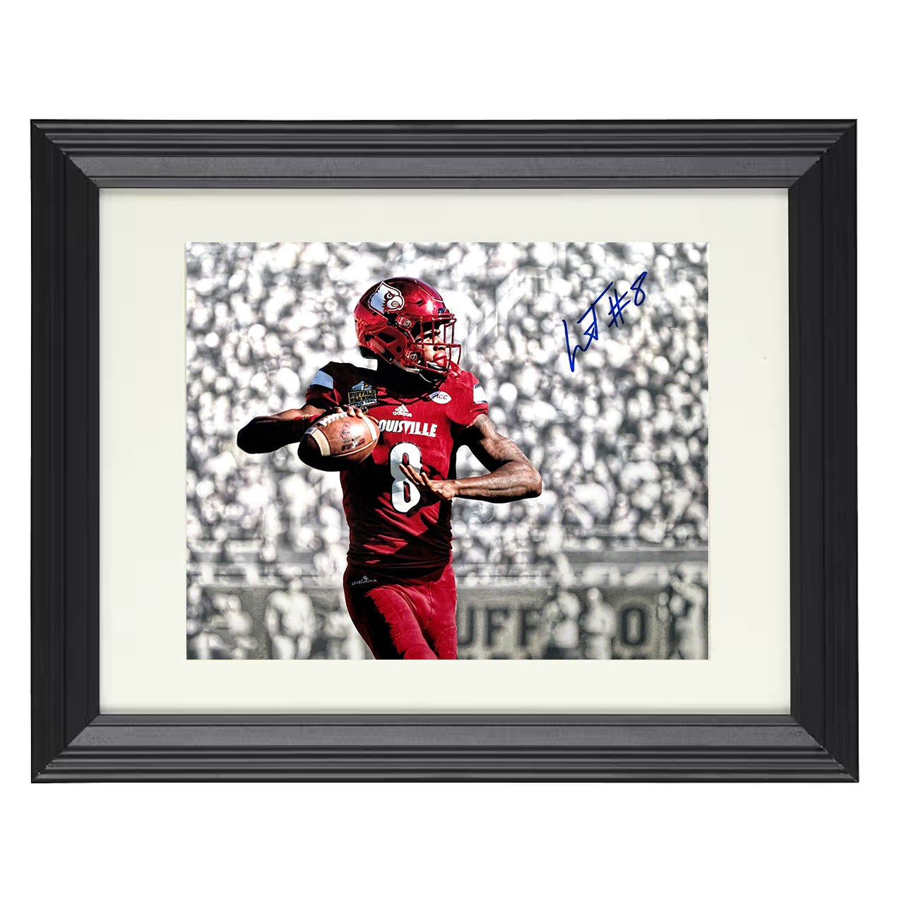 Louisville Football Lamar Jackson Drop Back Heisman Motion 8x10 black beveled frame college football wall art