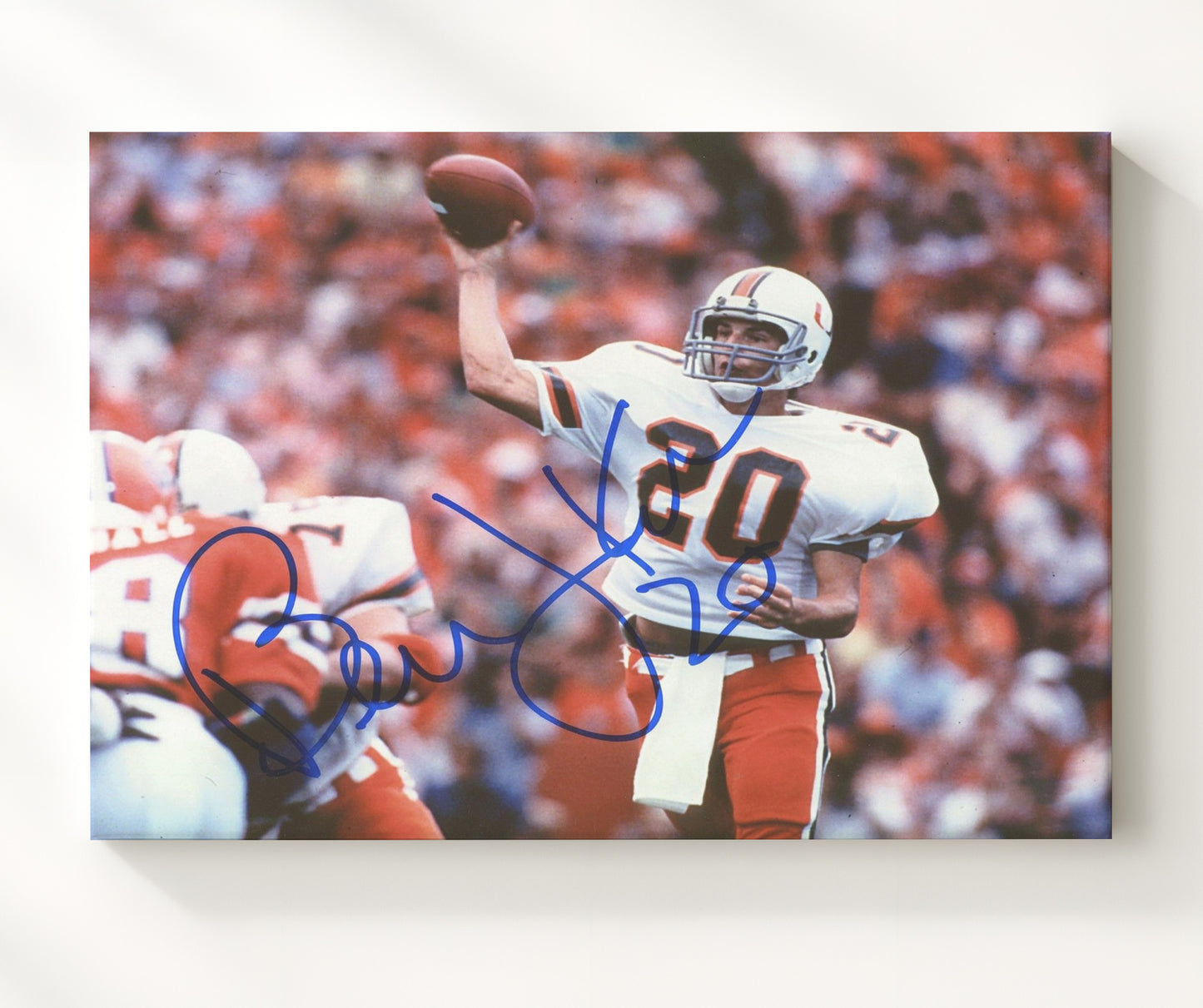 Miami Football Bernie Kosar Classic Dropback Pass College Football Wall Art 20x24 Canvas wall art print – College Football decor