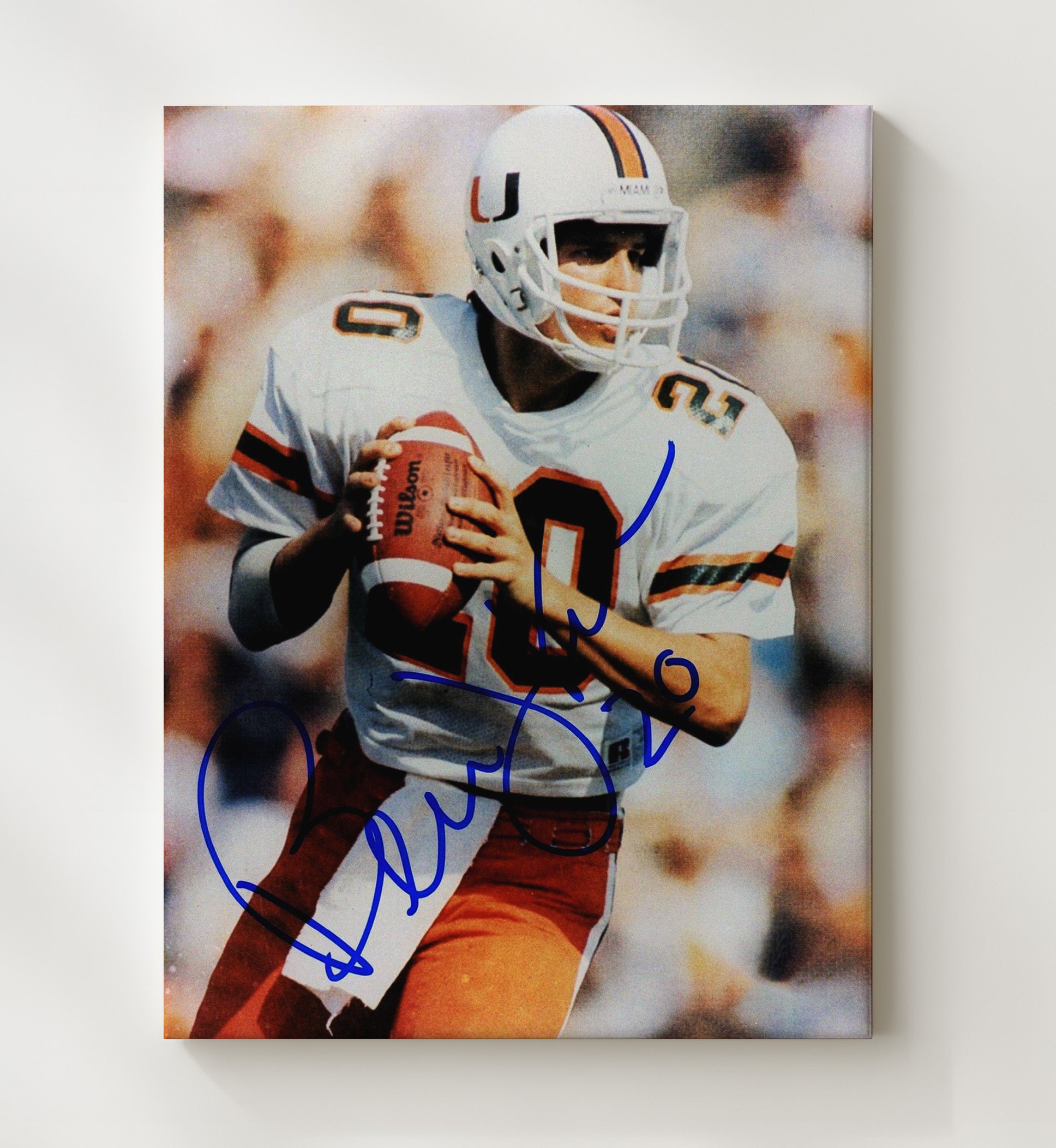 Miami Football Bernie Kosar Miami Legend Classic Dropback College Football Wall Art 20x24 Canvas wall art print – College Football decor