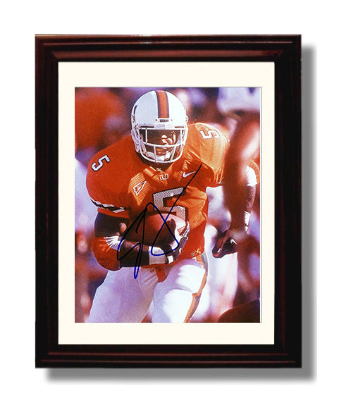 Miami Football Edgerrin James Miami Legend Explosive Run College Football Wall Art 8x10 Beveled Frame wall art print – College Football decor