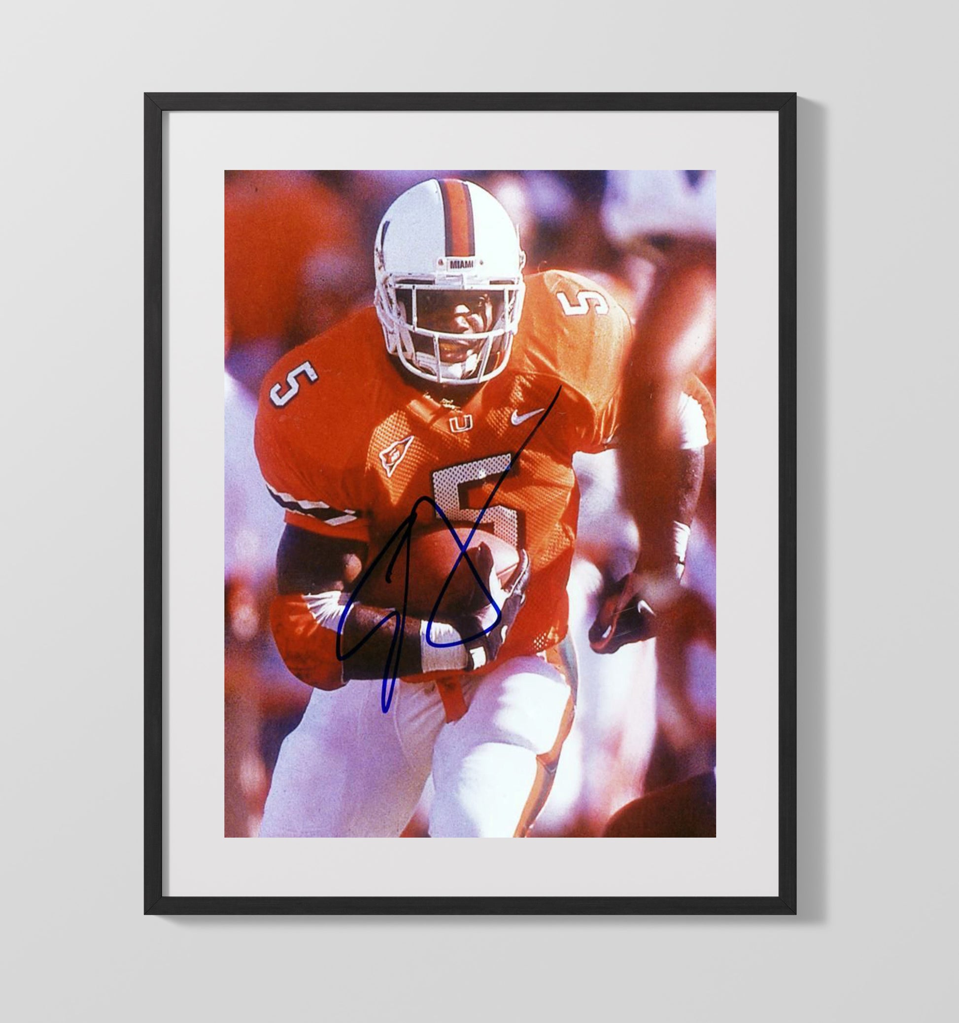Miami Football Edgerrin James Miami Legend Explosive Run College Football Wall Art 16x20 Gallery Frame wall art print – College Football decor