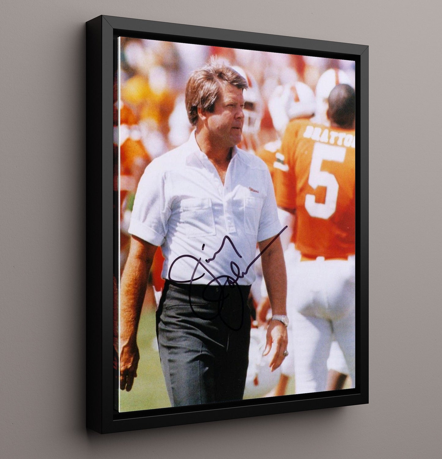 Miami Football Jimmy Johnson Sideline General College Football Wall Art 16x20 Framed Canvas wall art print – College Football decor