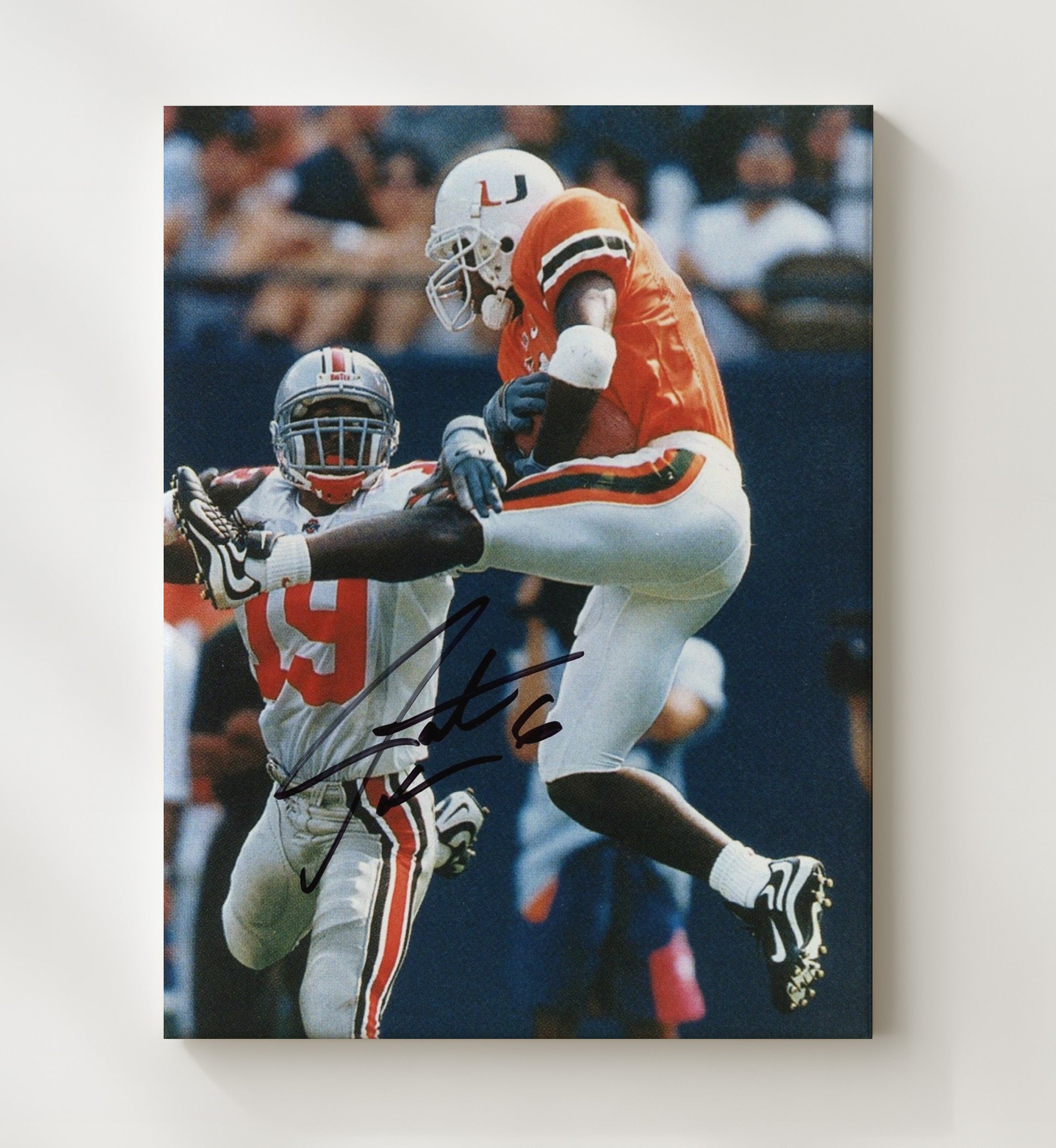 Miami Football Santana Moss Explosive Open Field Move College Football Wall Art 20x24 Canvas wall art print – College Football decor