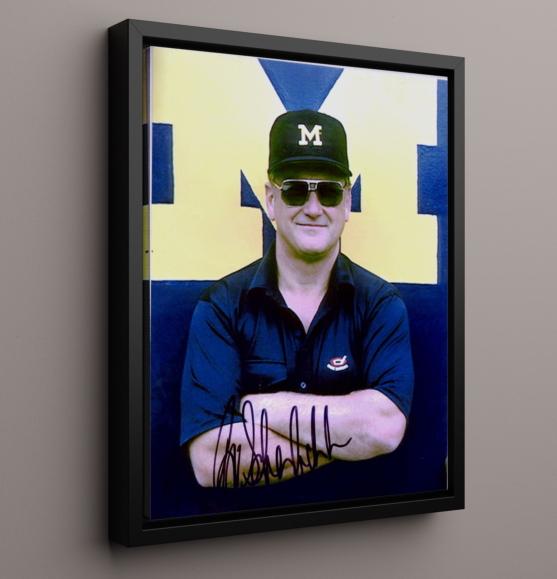 Michigan Football Bo Schembechler Michigan Legend Leader College Football Wall Art 16x20 Framed Canvas wall art print – College Football decor