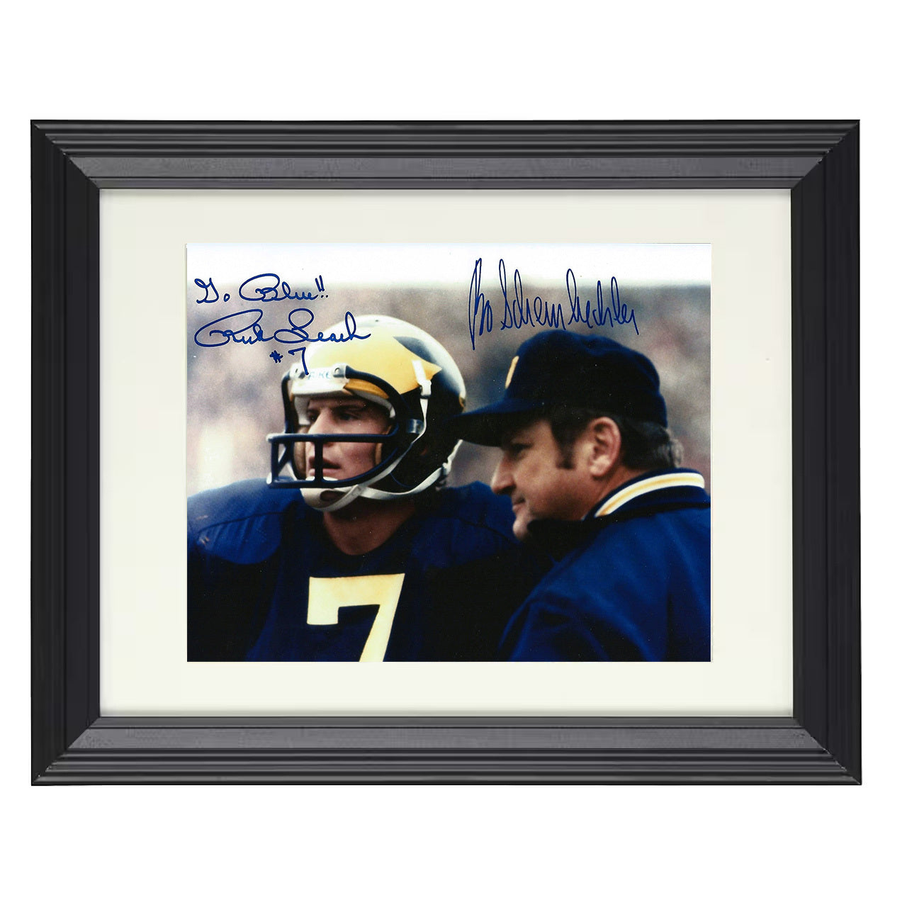 Michigan Bo Schembechler and Rick Leach Sideline Duo 8x10 black beveled frame college football wall art