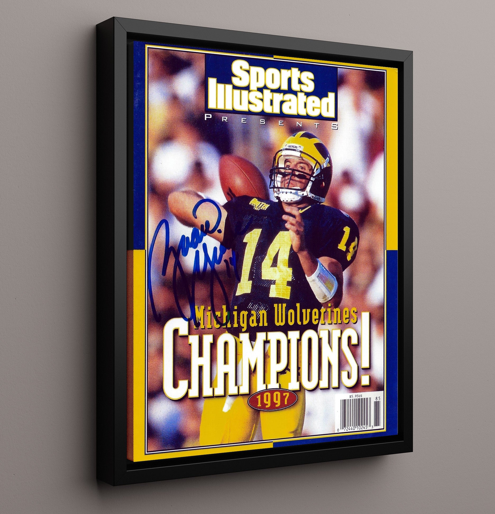 Michigan Football Brian Griese 1997 National Champions SI Cover College Football Wall Art 16x20 Framed Canvas wall art print – College Football decor
