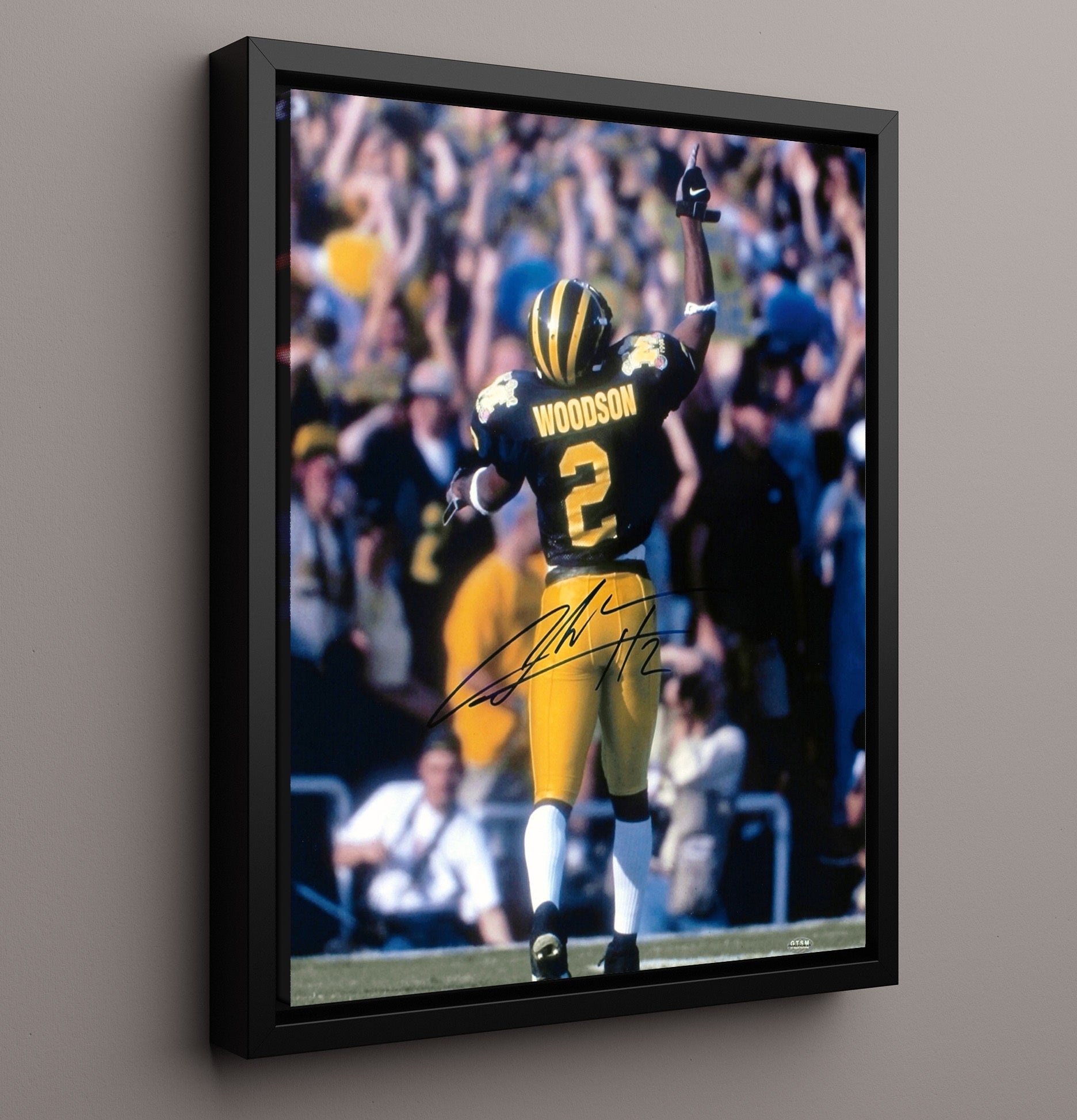 Michigan Football Charles Woodson Heisman Defensive Legend College Football Wall Art 16x20 Framed Canvas wall art print – College Football decor