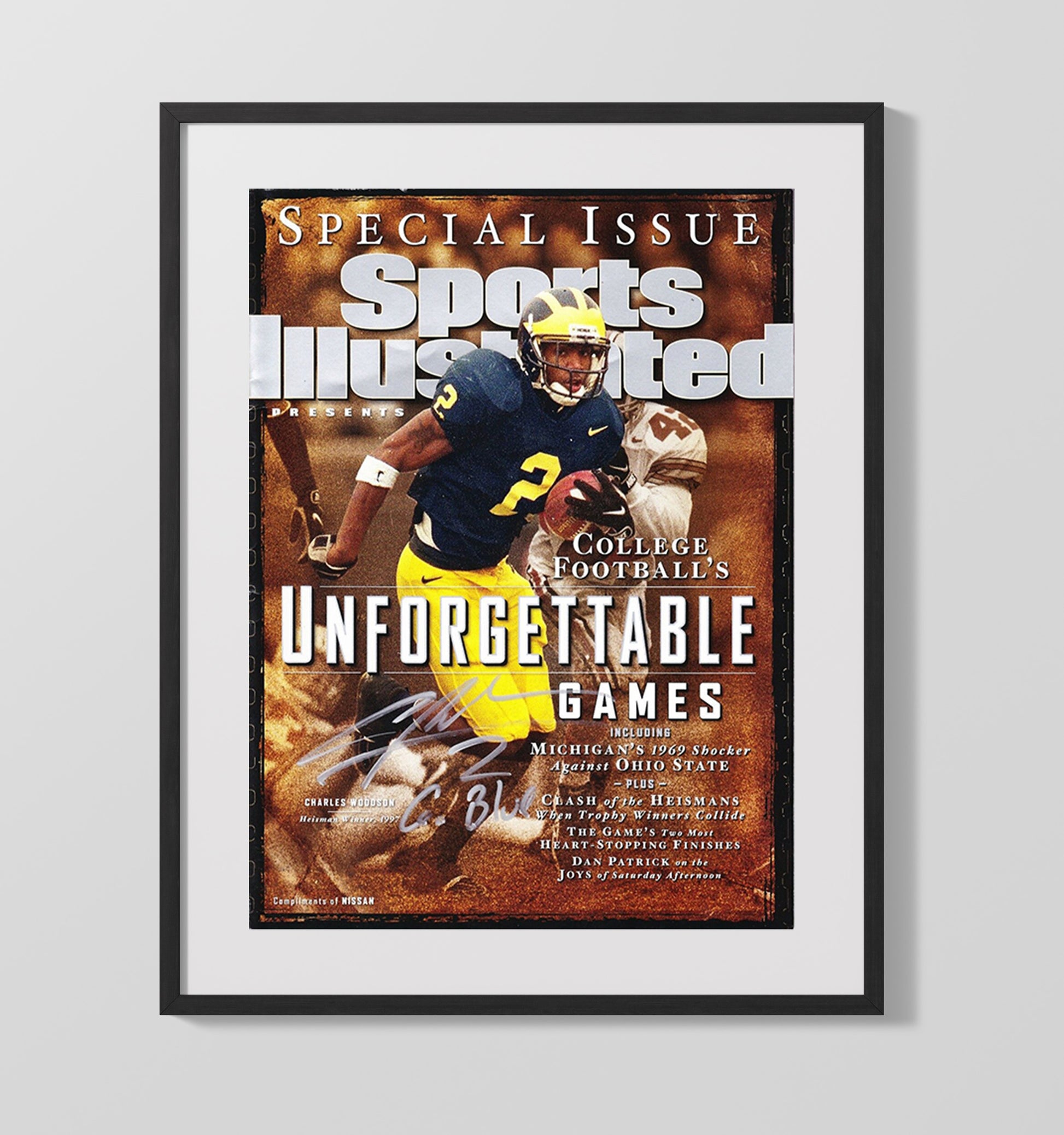 Michigan Football Charles Woodson Heisman Legend SI Cover College Football Wall Art 16x20 Gallery Frame wall art print – College Football decor