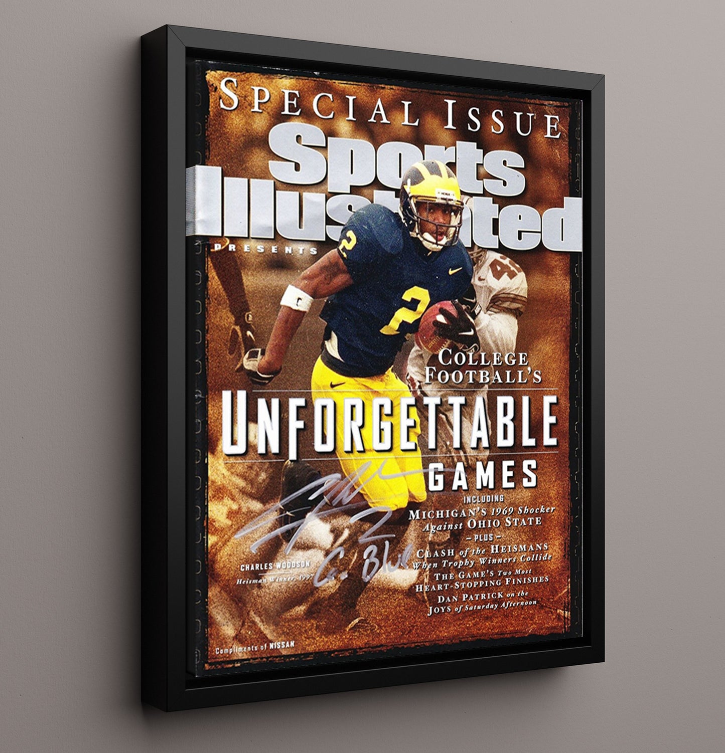 Michigan Football Charles Woodson Heisman Legend SI Cover College Football Wall Art 16x20 Framed Canvas wall art print – College Football decor