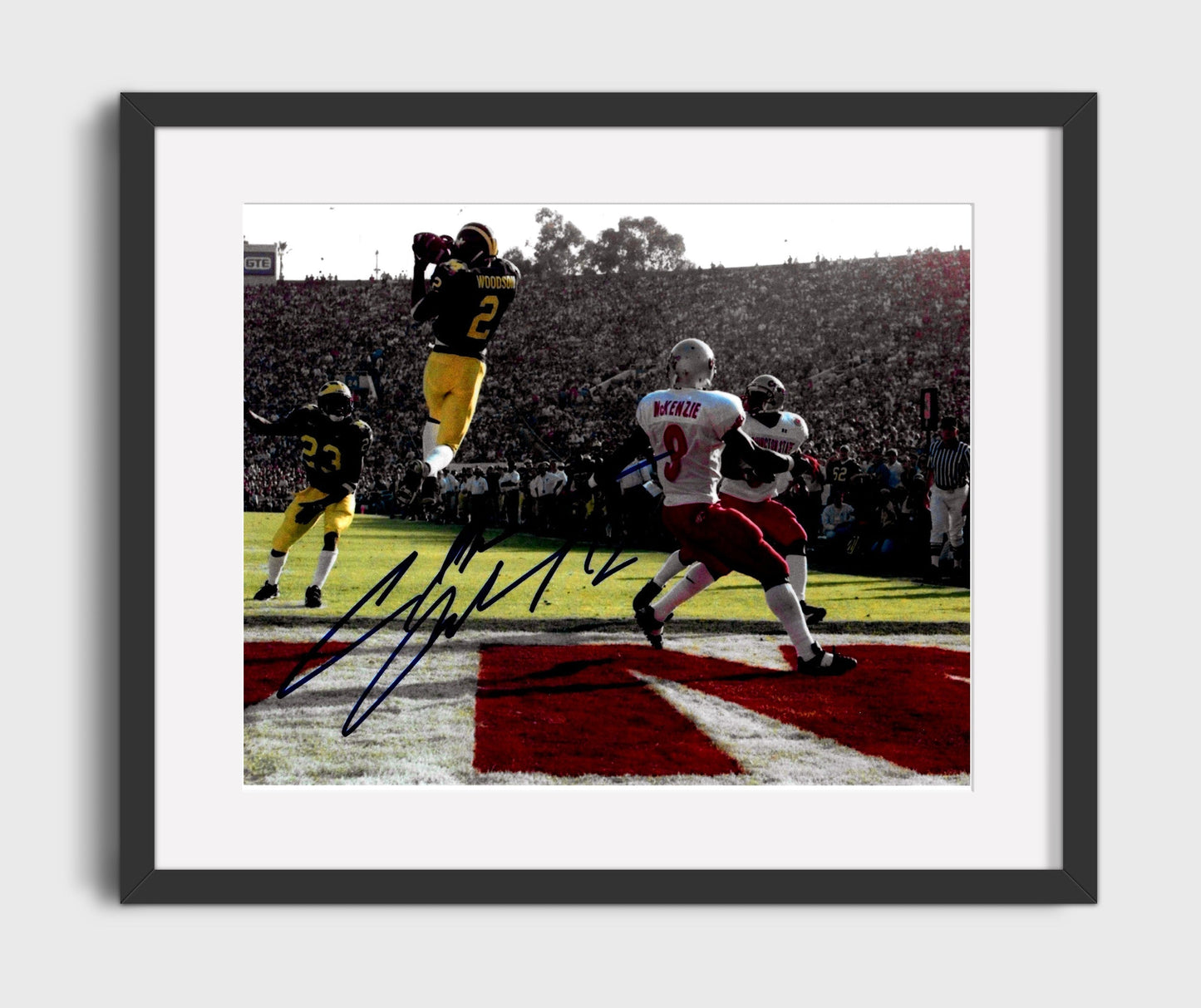 Michigan Football - Charles Woodson Leaping Interception Heisman Moment 8x10 Gallery Frame college football wall art