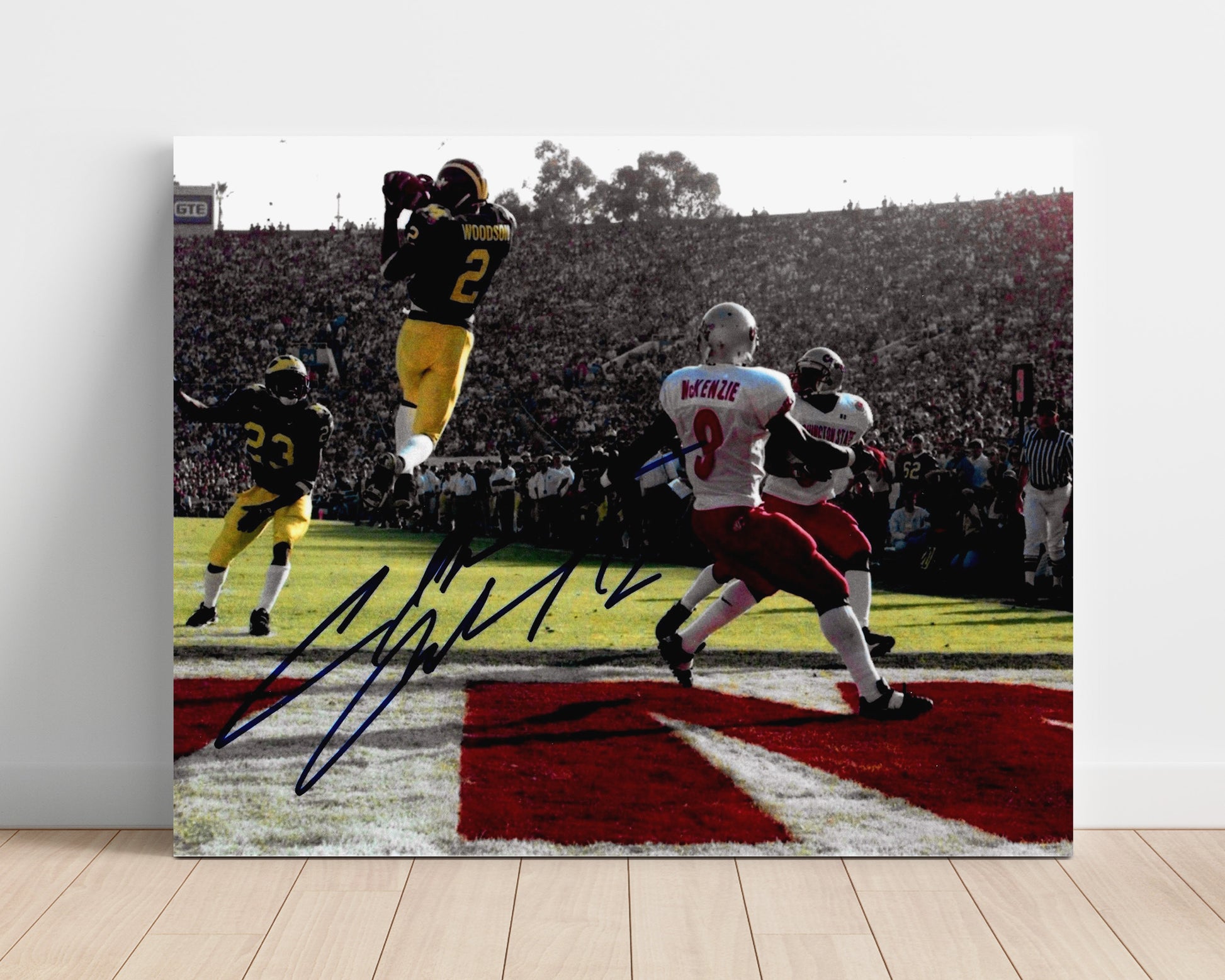 Michigan Football Charles Woodson Leaping Interception Heisman Moment College Football Wall Art 16x20 Unframed Print wall art print – College Football decor