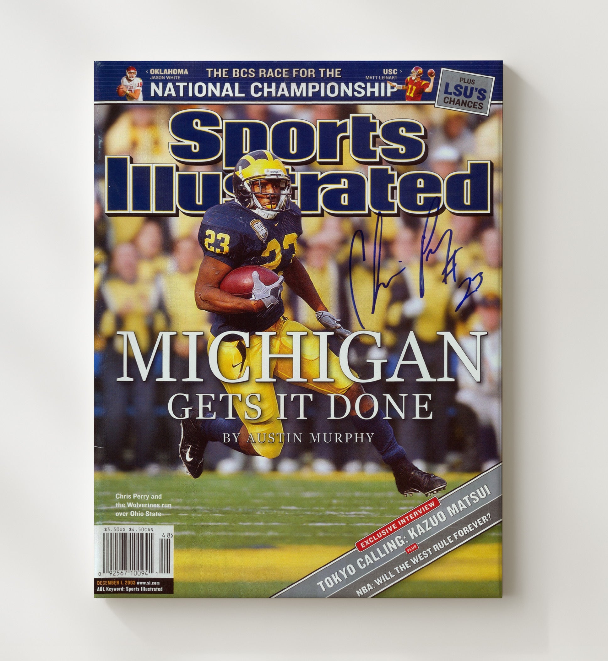 Michigan Football Chris Perry Breakaway Run SI Cover 2003 College Football Wall Art 20x24 Canvas wall art print – College Football decor