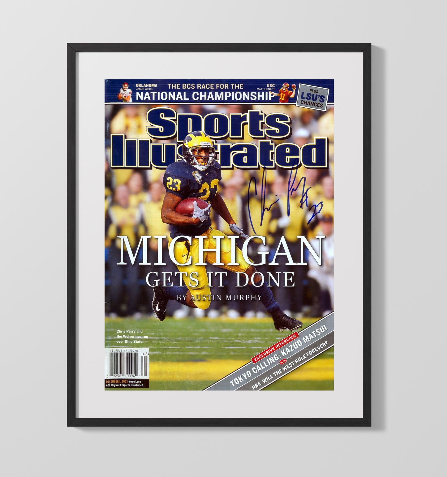 Michigan Football Chris Perry Breakaway Run SI Cover 2003 College Football Wall Art 16x20 Gallery Frame wall art print – College Football decor