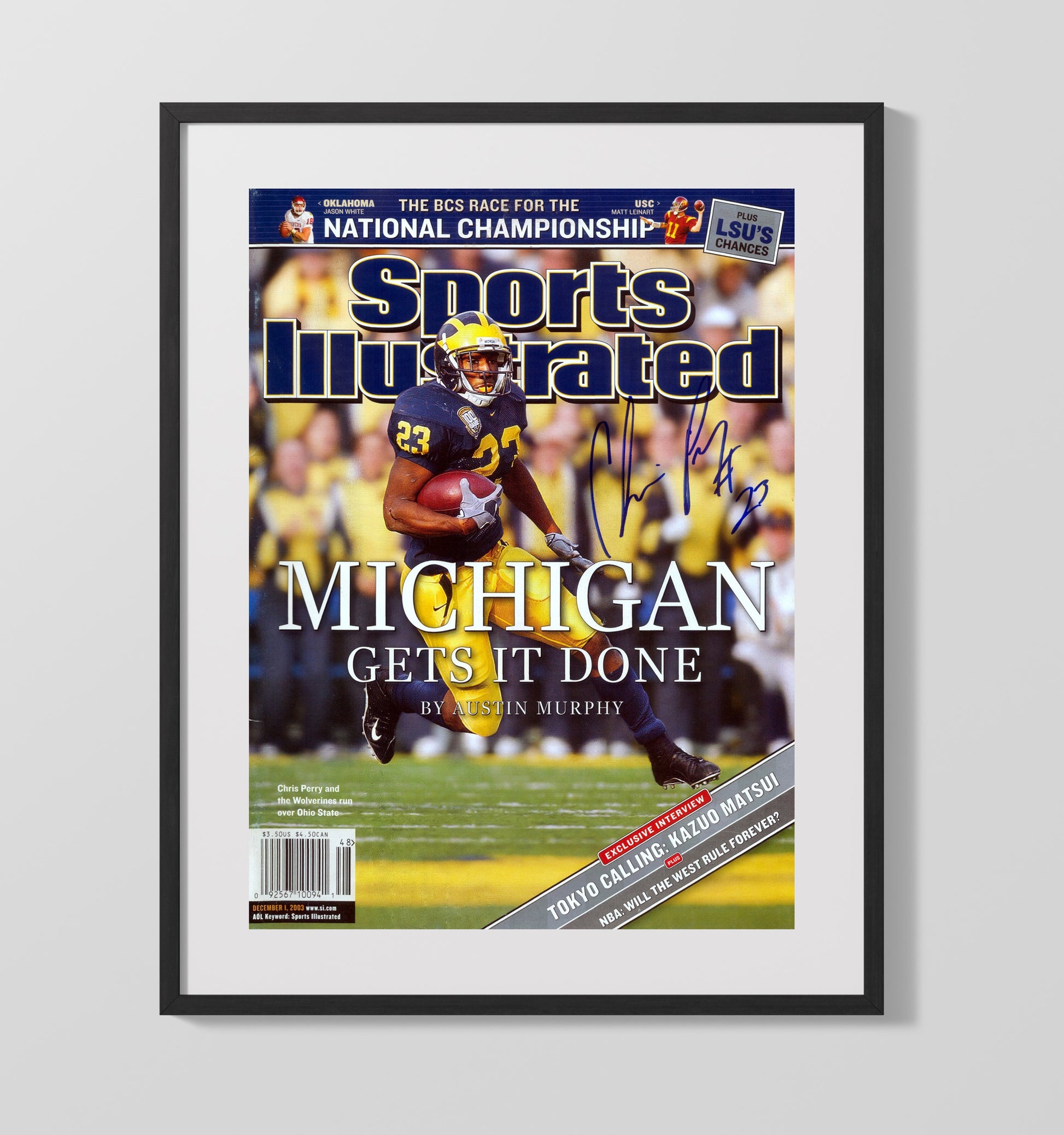 Michigan Football Chris Perry Breakaway Run SI Cover 2003 College Football Wall Art 16x20 Gallery Frame wall art print – College Football decor