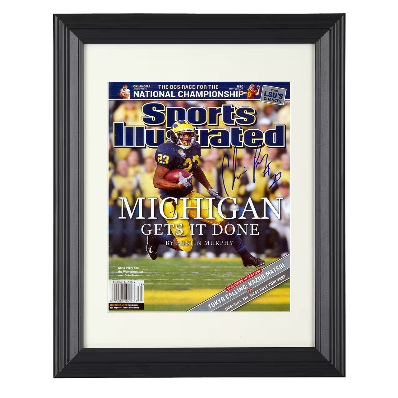 Michigan Football Chris Perry Breakaway Run SI Cover 2003 8x10 black beveled frame college football wall art