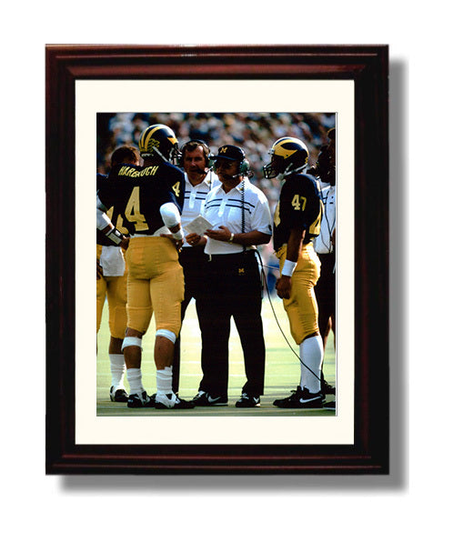 Michigan Football Harbaugh Sideline Strategy with Coach College Football Wall Art 8x10 Beveled Frame wall art print – College Football decor
