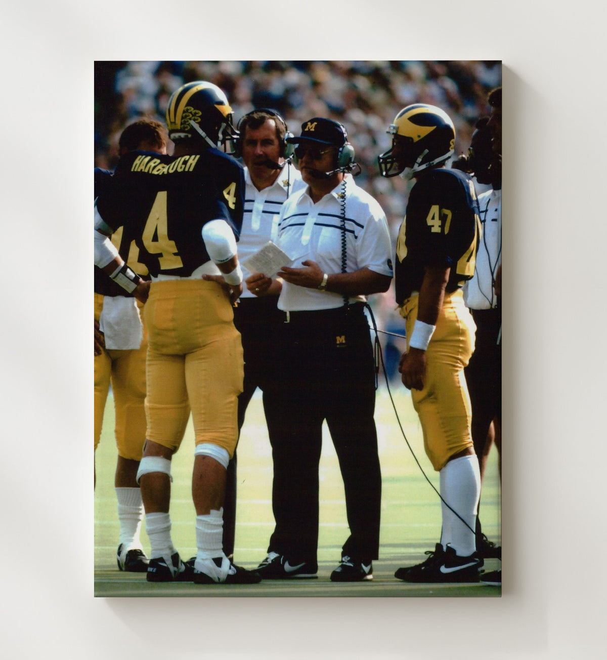 Michigan Football - Harbaugh Sideline Strategy with Coach 8x10 Canvas college football wall art
