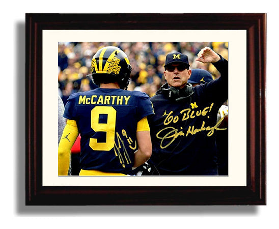 Michigan Football - Harbaugh and McCarthy Sideline Coaching Exchange 8x10 Beveled Frame college football wall art
