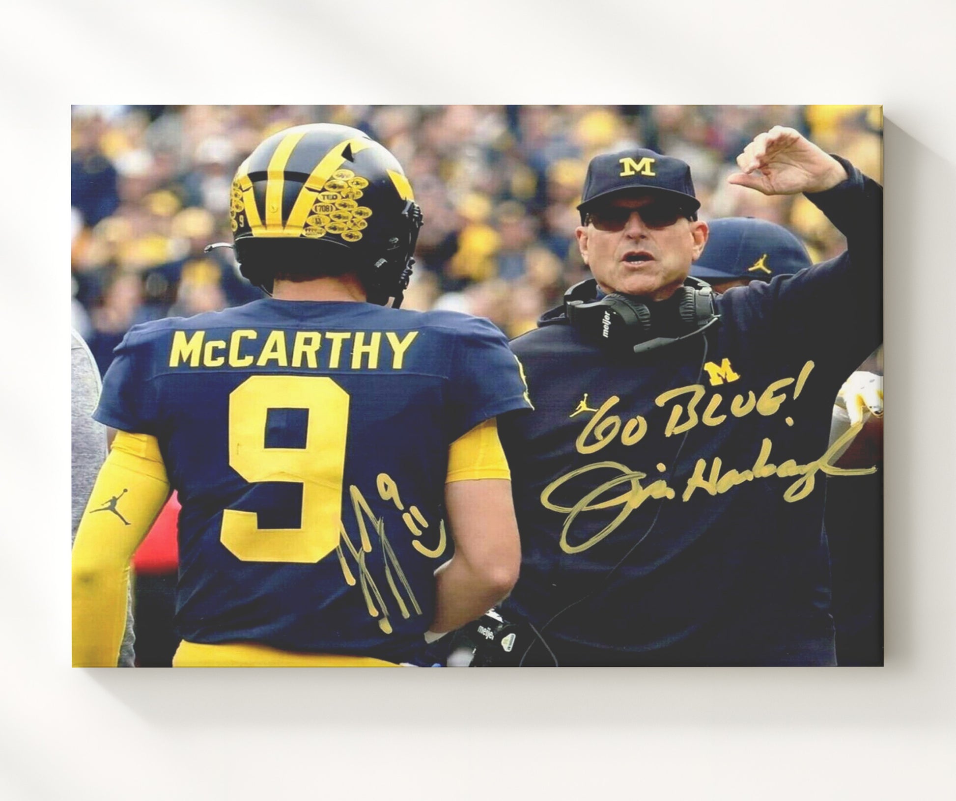 Michigan Football Harbaugh and McCarthy Sideline Coaching Exchange College Football Wall Art 20x24 Canvas wall art print – College Football decor