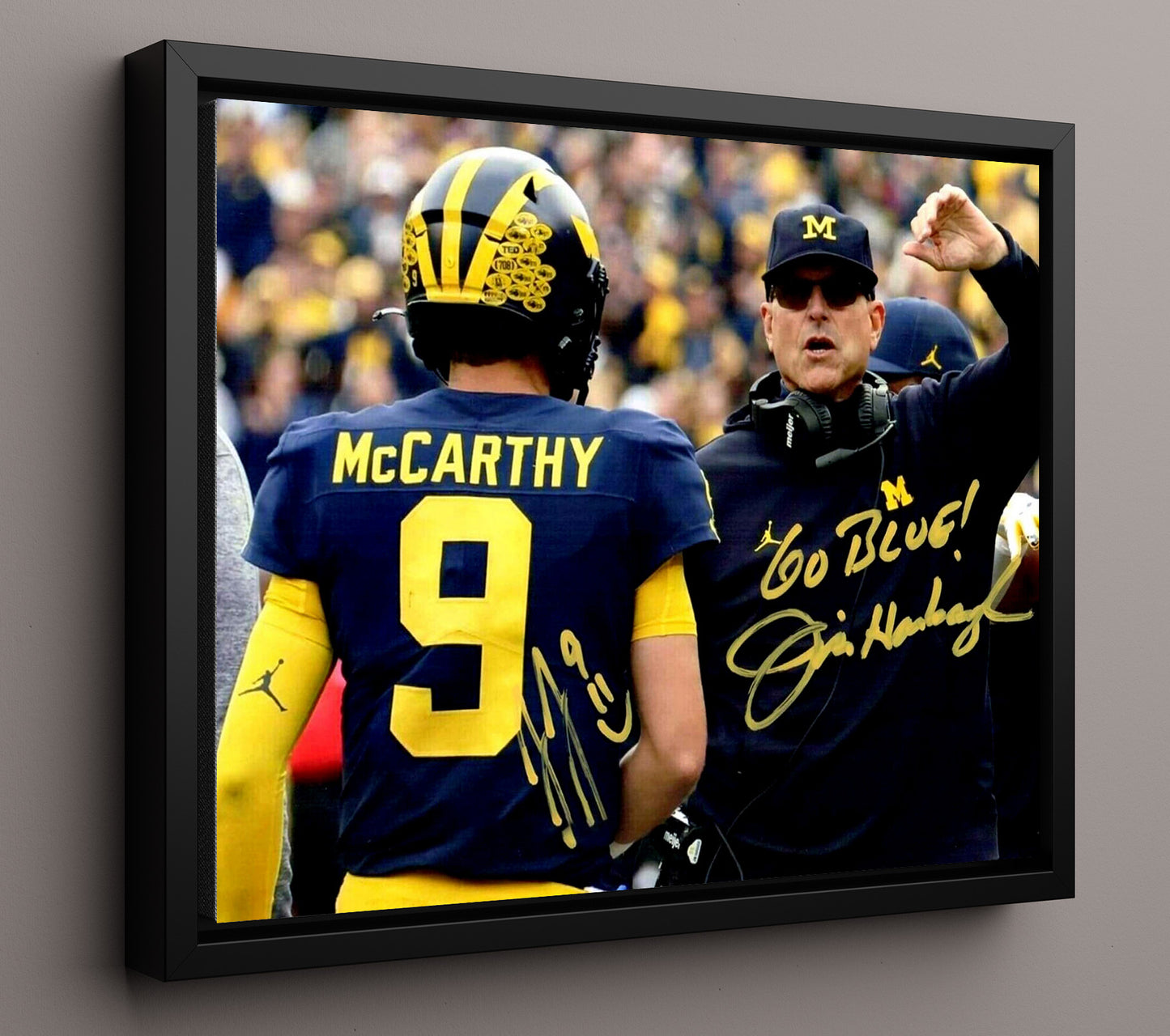 Michigan Football Harbaugh and McCarthy Sideline Coaching Exchange College Football Wall Art 16x20 Framed Canvas wall art print – College Football decor