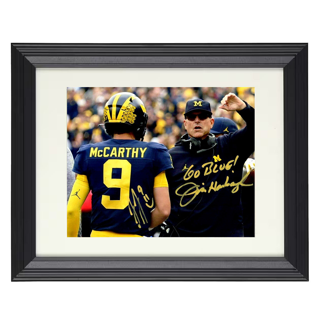 Michigan Harbaugh and McCarthy Sideline Coaching Exchange 8x10 black beveled frame college football wall art
