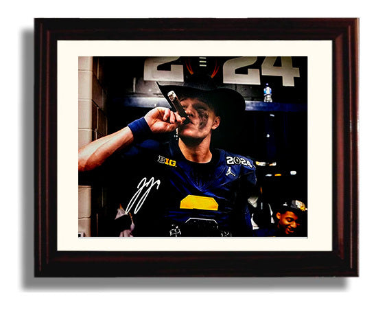 Michigan Football - JJ McCarthy Cigar CelebrationVictory Smoke 8x10 Beveled Frame college football wall art