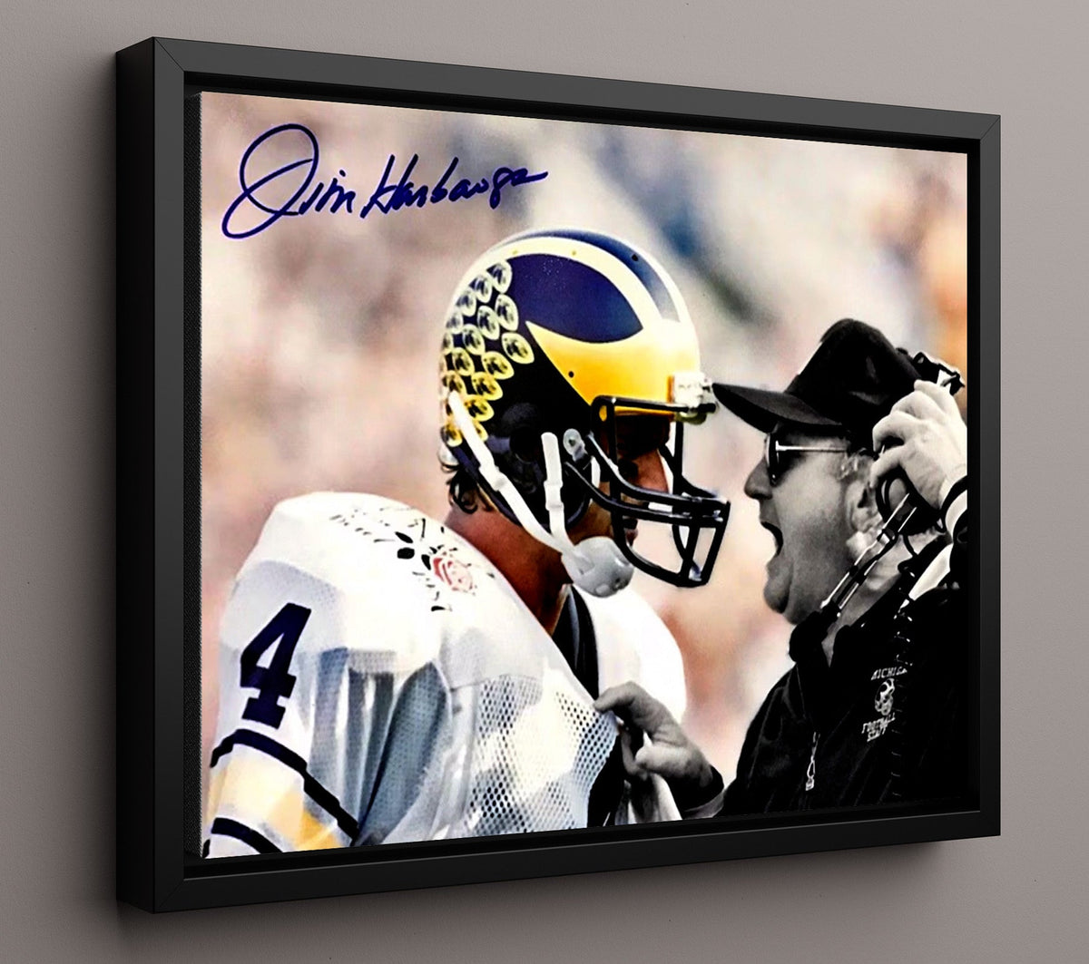 Michigan Football - Jim Harbaugh Bo Schembechler SidelineOld School Fire 8x10 Framed Canvas college football wall art