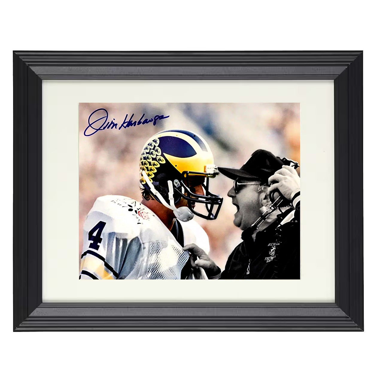 Michigan Jim Harbaugh Bo Schembechler Sideline Old School 8x10 black beveled frame college football wall art