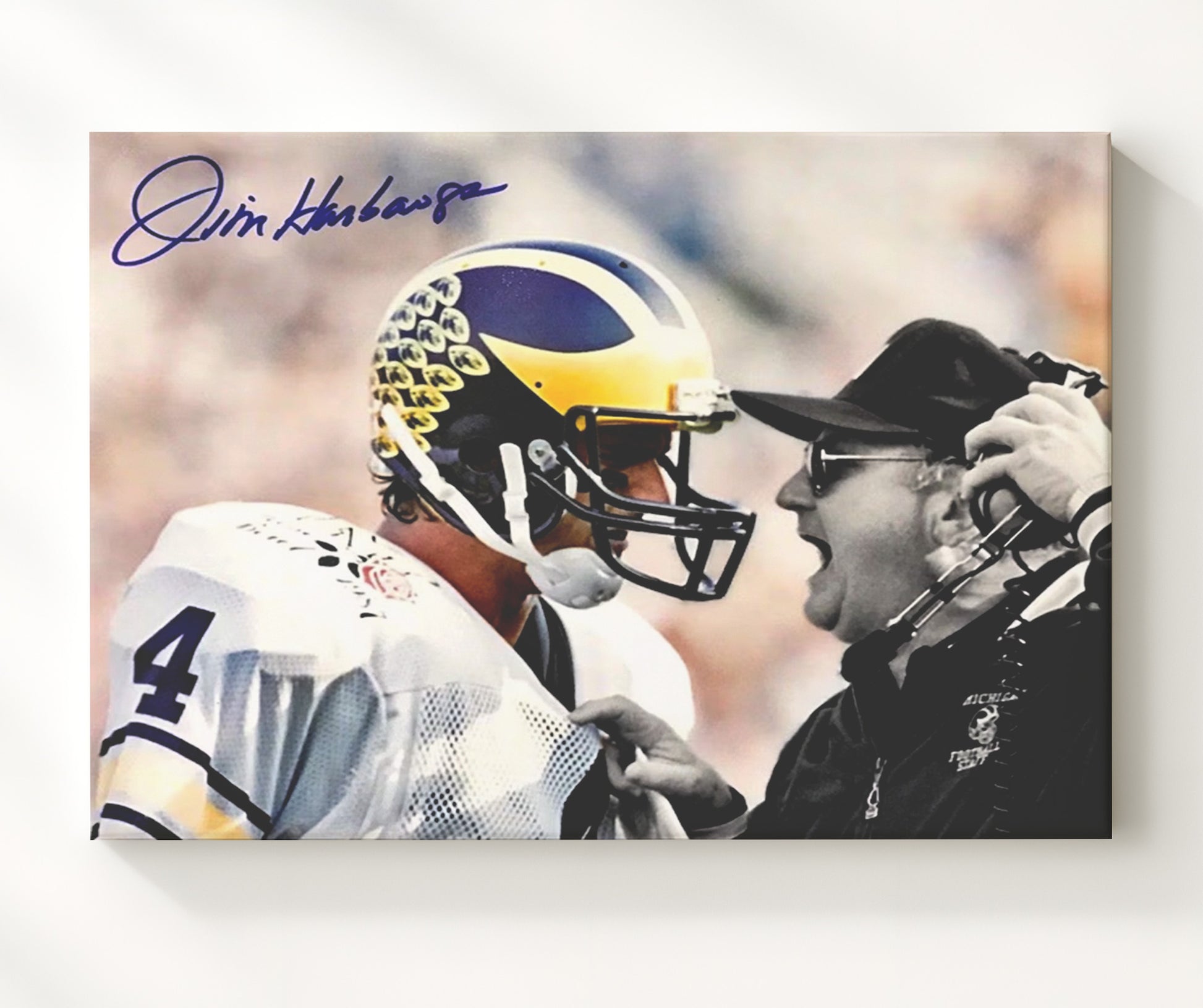 Michigan Football - Jim Harbaugh Bo Schembechler SidelineOld School Fire 8x10 Canvas college football wall art