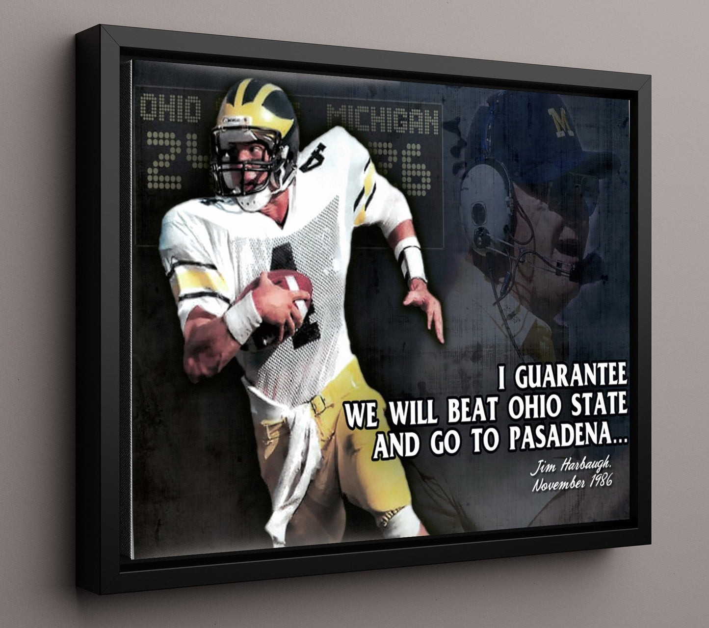Michigan Football - Jim Harbaugh GuaranteePasadena Promise 8x10 Framed Canvas college football wall art