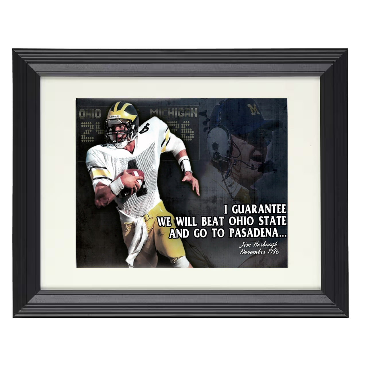 Michigan Football Jim Harbaugh Guarantee Pasadena Promise 8x10 black beveled frame college football wall art