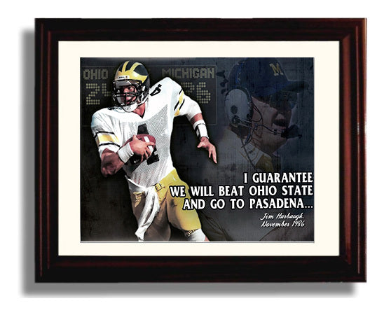 Michigan Football Jim Harbaugh GuaranteePasadena Promise College Football Wall Art 8x10 Beveled Frame wall art print – College Football decor