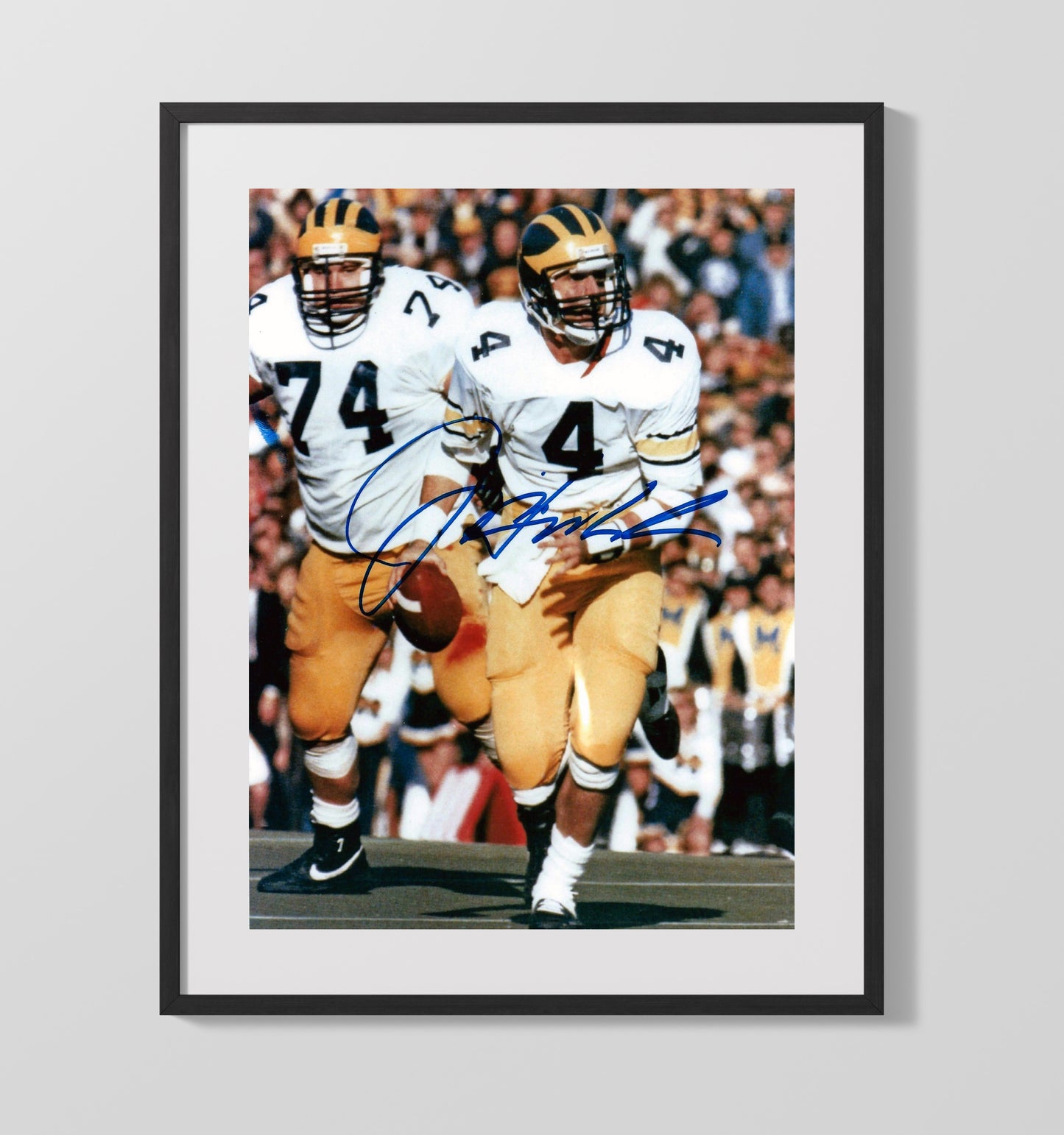 Michigan Football Jim Harbaugh QB Leadership Run College Football Wall Art 16x20 Gallery Frame wall art print – College Football decor