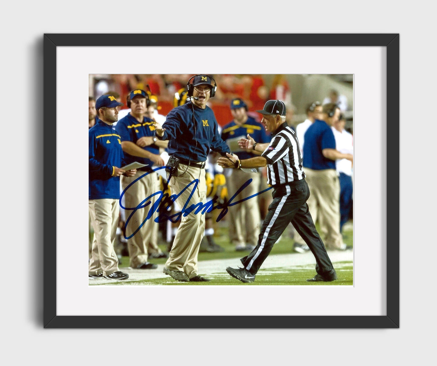 Michigan Football Jim Harbaugh Sideline InfractionRef Rage College Football Wall Art 16x20 Gallery Frame wall art print – College Football decor