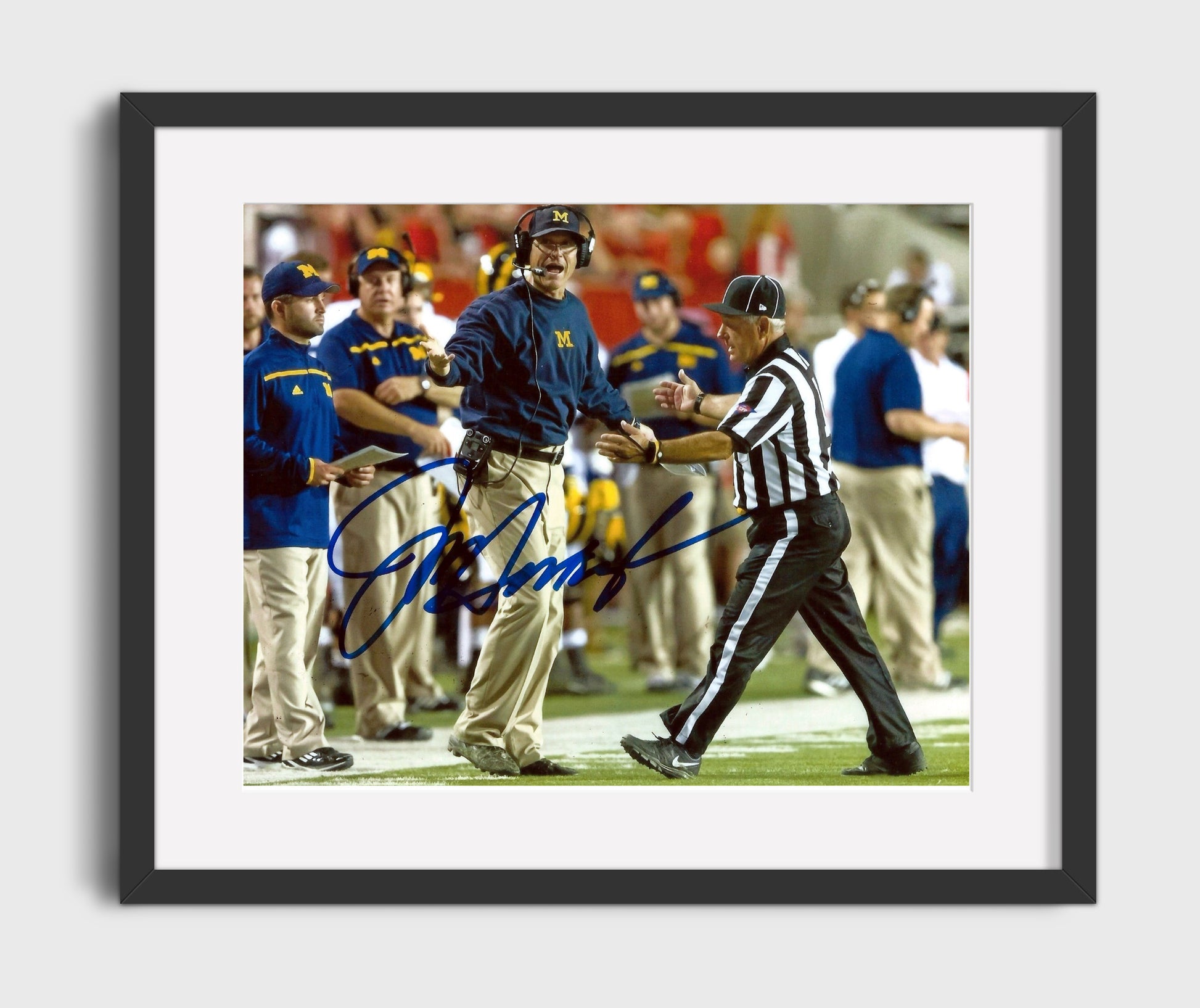 Michigan Football Jim Harbaugh Sideline InfractionRef Rage College Football Wall Art 16x20 Gallery Frame wall art print – College Football decor
