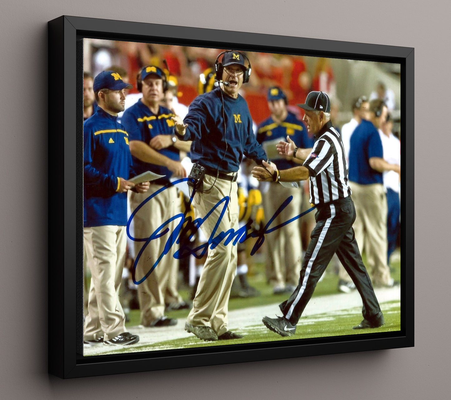 Michigan Football Jim Harbaugh Sideline InfractionRef Rage College Football Wall Art 16x20 Framed Canvas wall art print – College Football decor