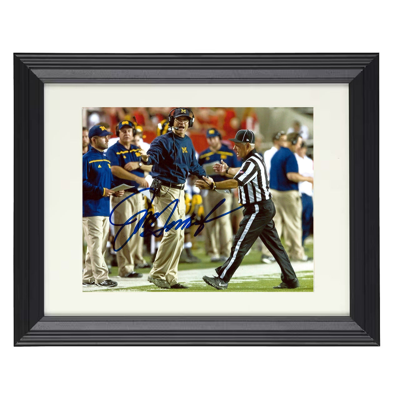 Michigan Football Jim Harbaugh Sideline Infraction Ref Rage 8x10 black beveled frame college football wall art