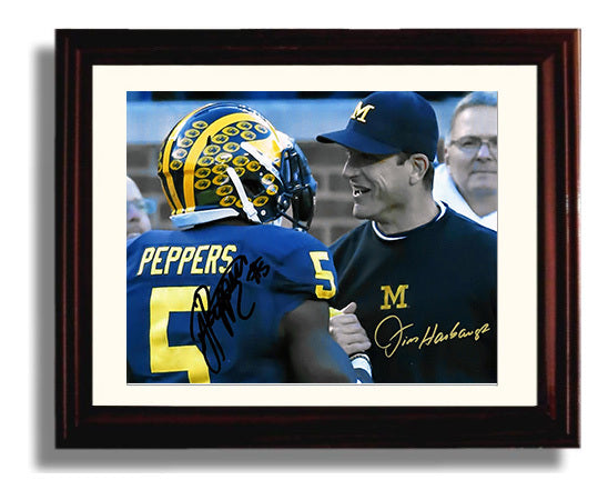 Michigan Football Jim Harbaugh and Jabrill Peppers Sideline Interaction College Football Wall 8x10 Beveled Frame wall art print – College Football decor