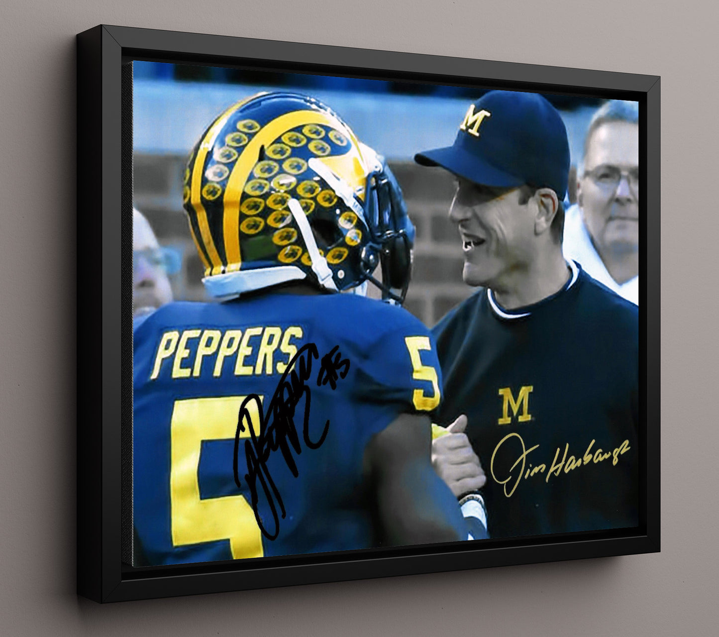 Michigan Football - Jim Harbaugh and Jabrill Peppers Sideline Interaction 8x10 Framed Canvas college football wall art