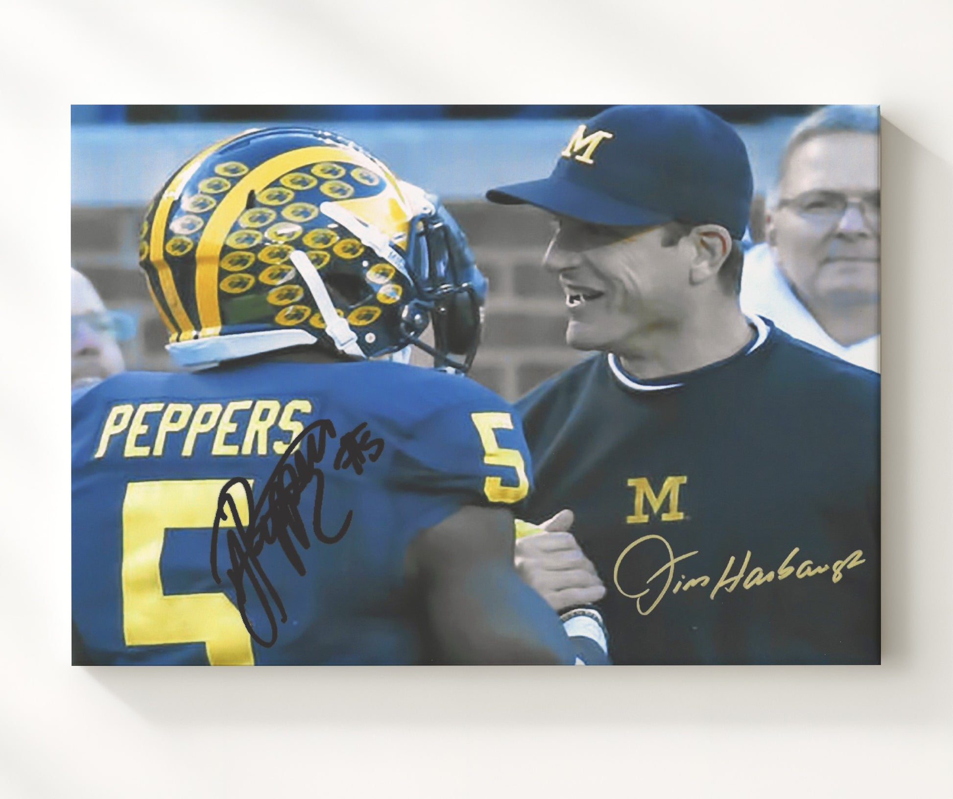 Michigan Football - Jim Harbaugh and Jabrill Peppers Sideline Interaction 8x10 Canvas college football wall art