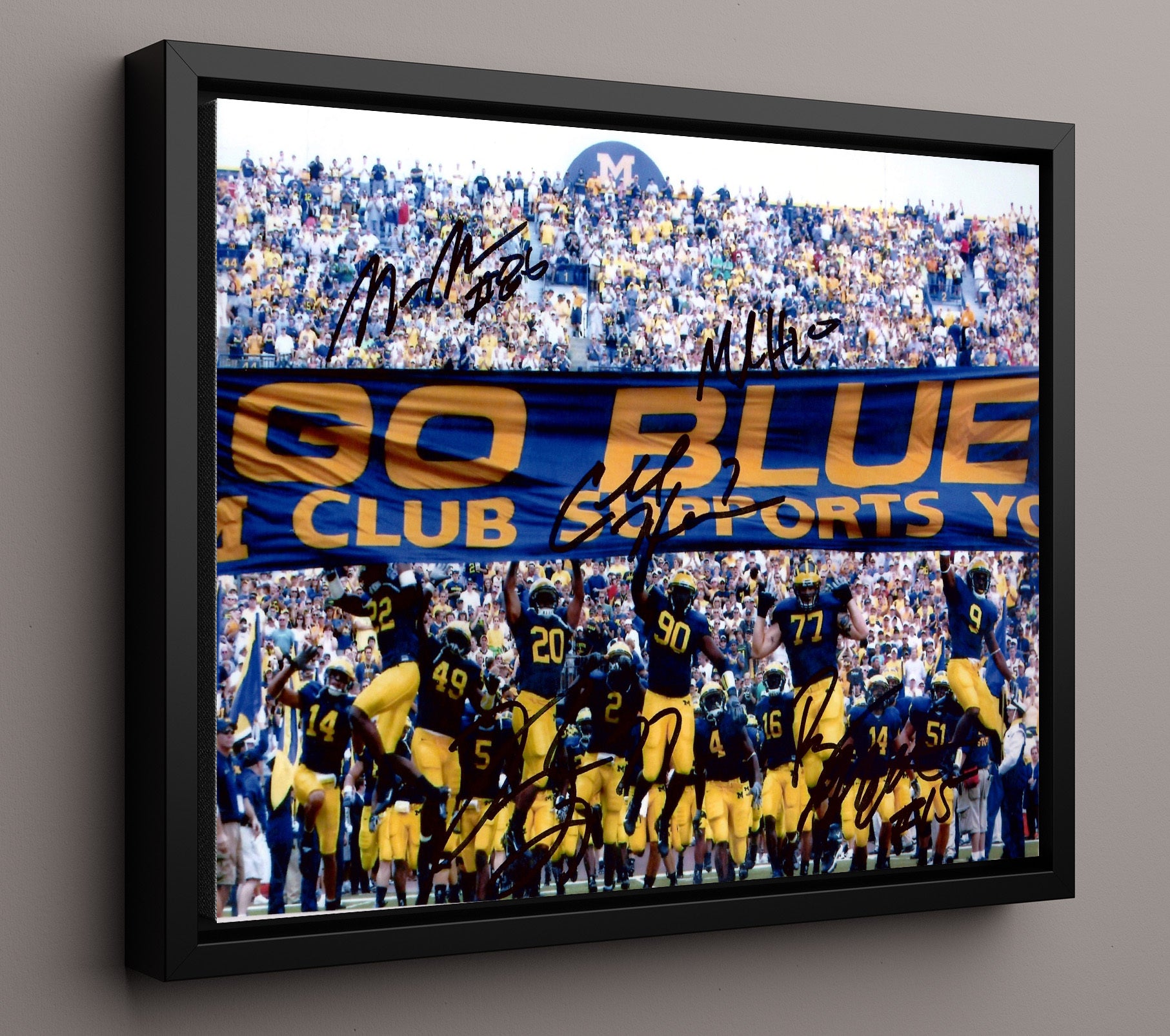 Michigan Football Michigan Team Go Blue Banner College Football Wall Art 16x20 Framed Canvas wall art print – College Football decor