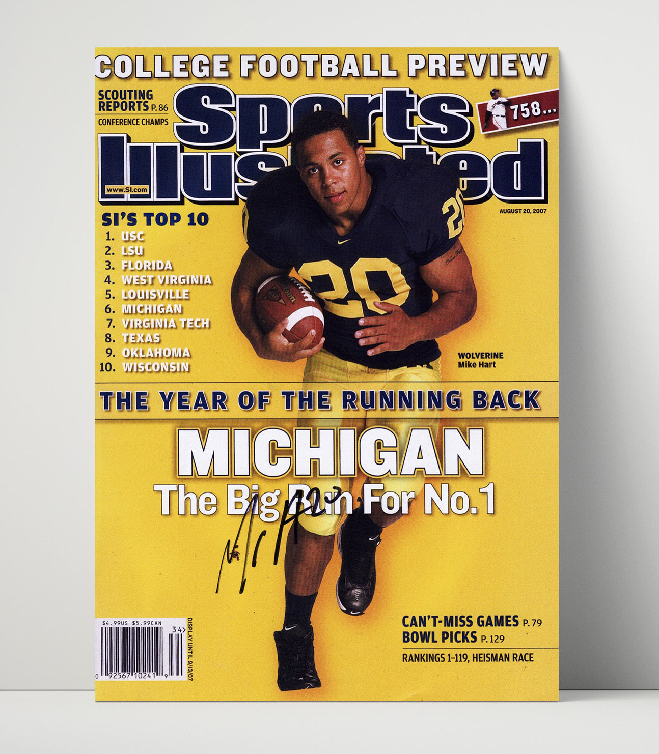 Michigan Football Mike Hart Year of the Running Back SI Cover 2007 College Football Wall Art 16x20 Unframed Print wall art print – College Football decor