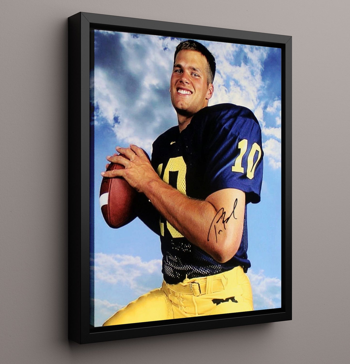 Michigan Football Tom Brady Wolverine Roots Portrait College Football Wall Art 16x20 Framed Canvas wall art print – College Football decor
