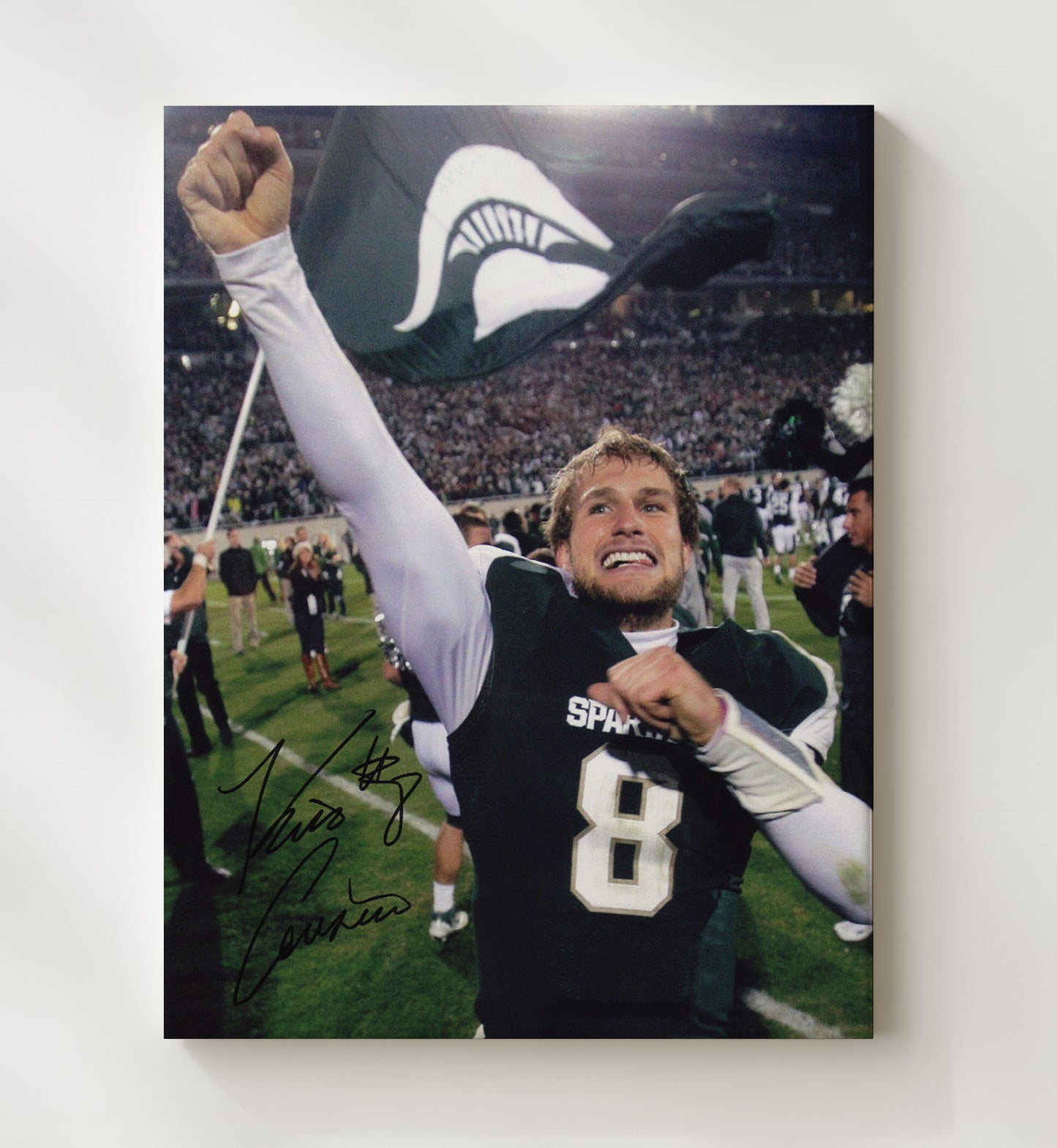 Michigan State Kirk Cousins Victory Flag Celebration College Football Wall Art 20x24 Canvas wall art print – College Football decor
