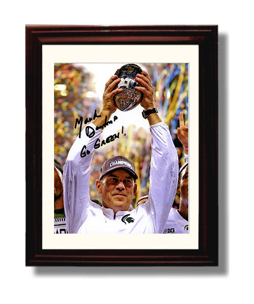 Michigan State Mark Dantonio Trophy Celebration Go Green College Football Wall Art 8x10 Beveled Frame wall art print – College Football decor