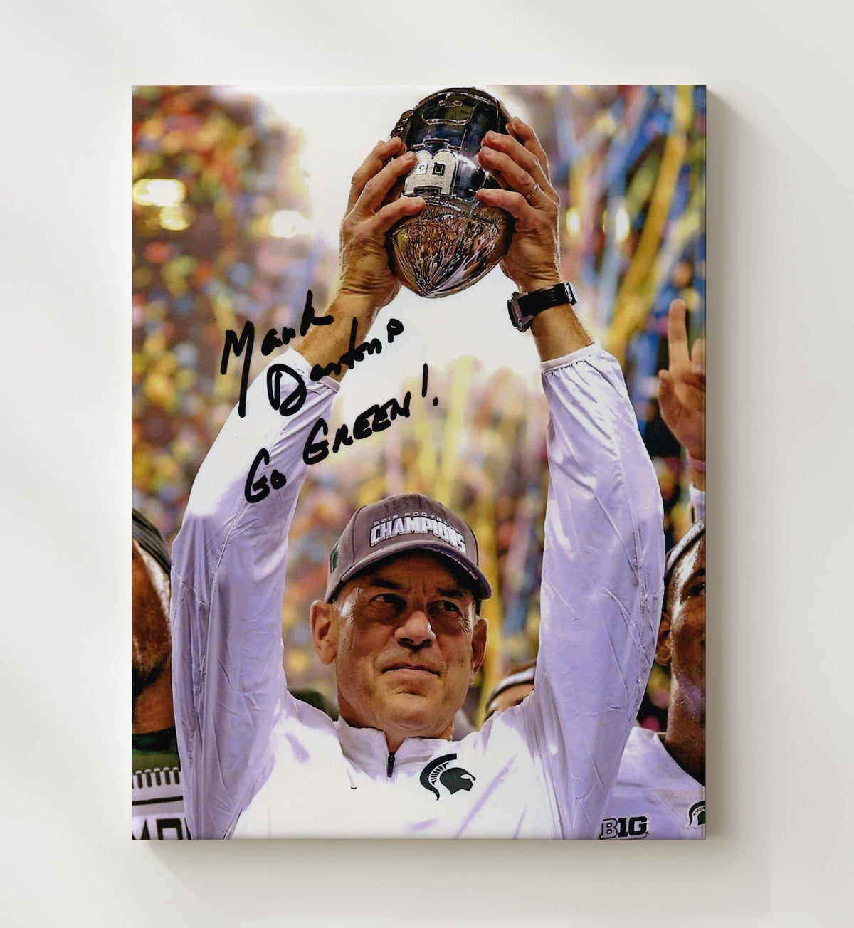 Michigan State - Mark Dantonio Trophy Celebration Go Green 8x10 Canvas college football wall art