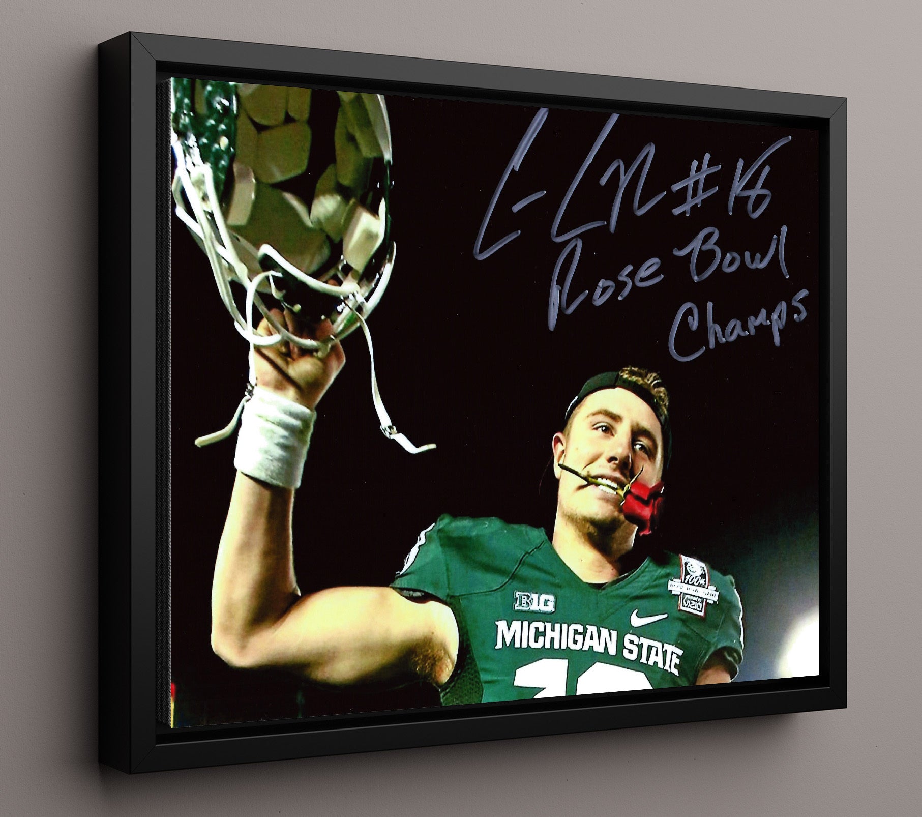 Michigan State Football Connor Cook Rose BowlSpartan Glory College Football Wall Art 16x20 Framed Canvas wall art print – College Football decor