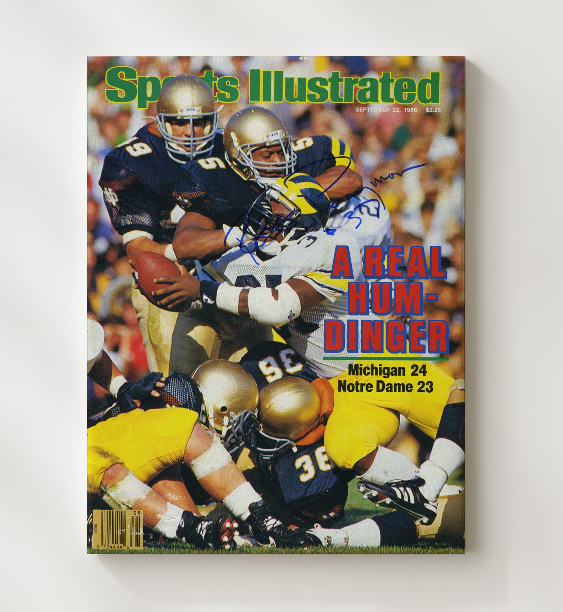 Michigan vs Notre Dame Football Goal Line Collision Classic Rivalry Clash 1986 SI College 20x24 Canvas wall art print – College Football decor