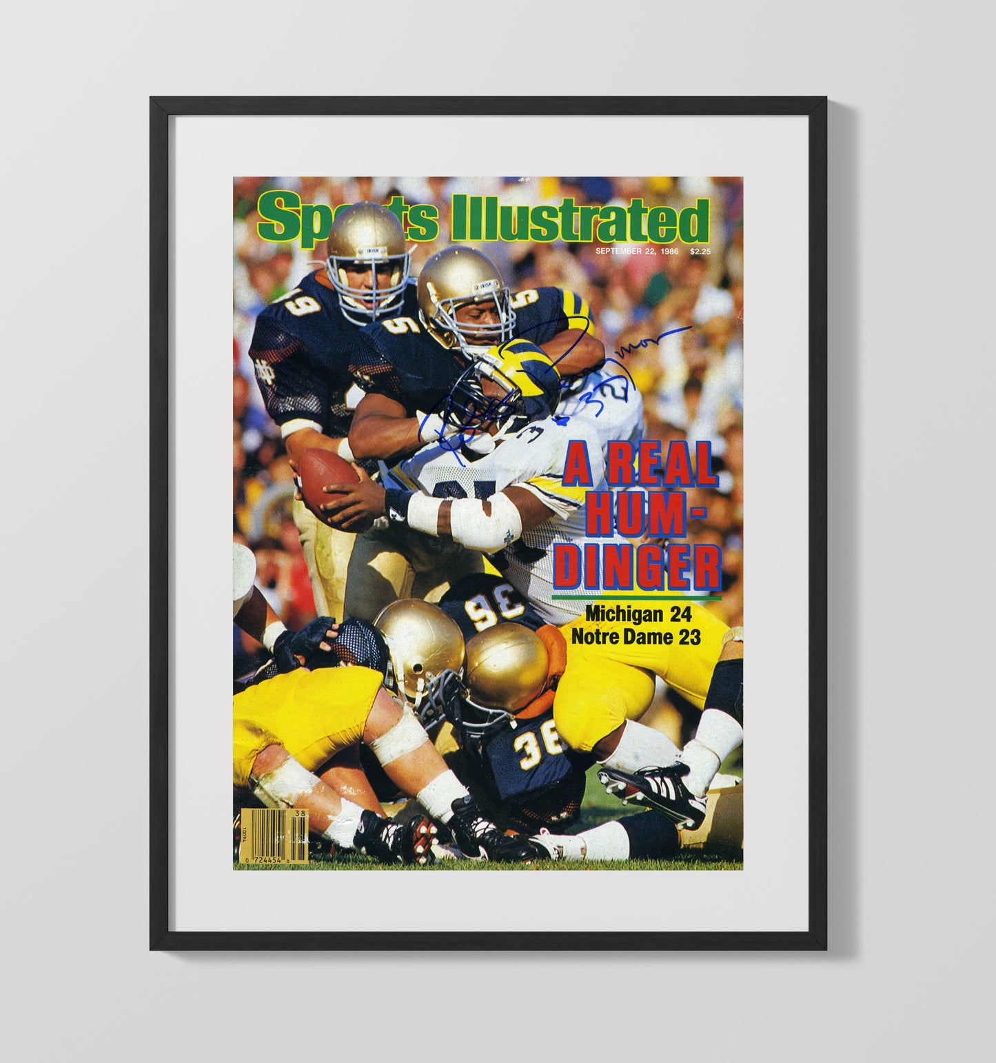 Michigan vs Notre Dame Football Goal Line Collision Classic Rivalry Clash 1986 SI College 16x20 Gallery Frame wall art print – College Football decor
